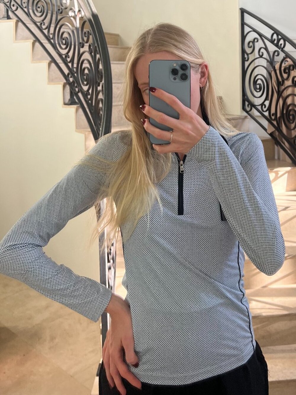 LOHLA SPORT Blue Print Quarter Zip Golf Top NWT